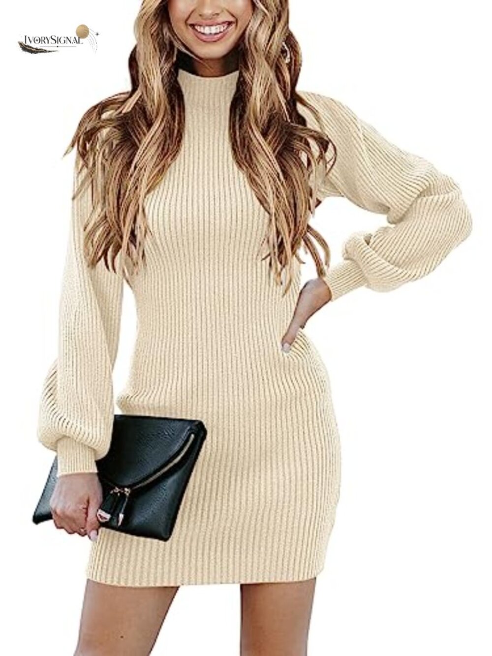 Ribbed Knit Turtleneck Long Sleeve Bodycon Mini Sweater Dress Slim Fit Fall
